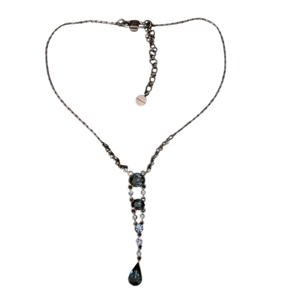 GIVENCHY Blue Crystal Iridescent AB & Lt Aqua Rhinestone Teardrop Necklace 20" - Picture 4 of 16
